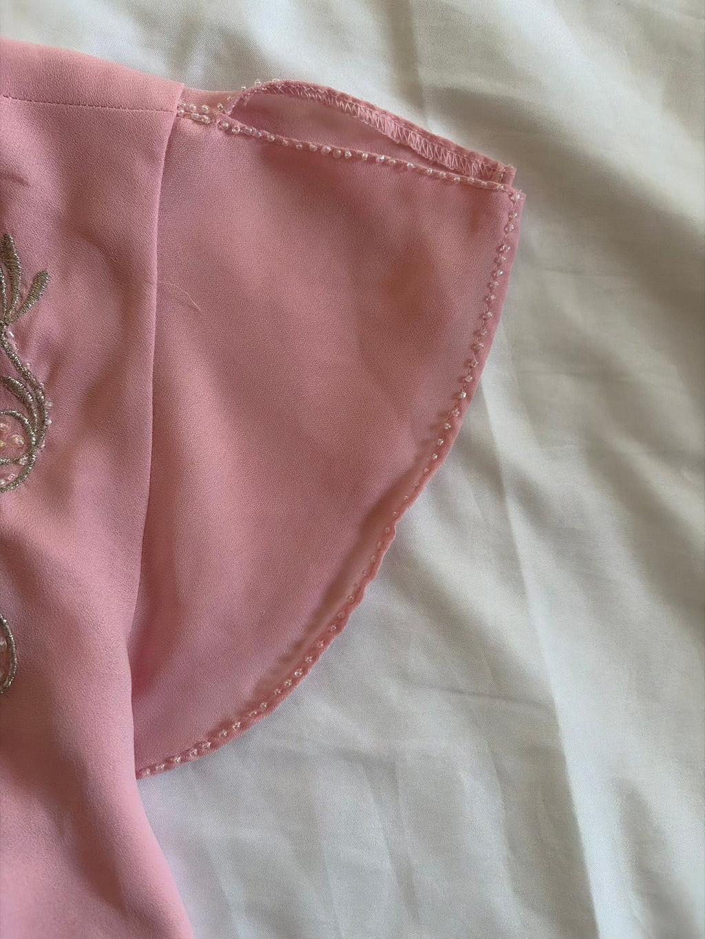 Vintage 1990s Baby Pink Beaded Floaty Sleeve Top with Embellishment and Sequins