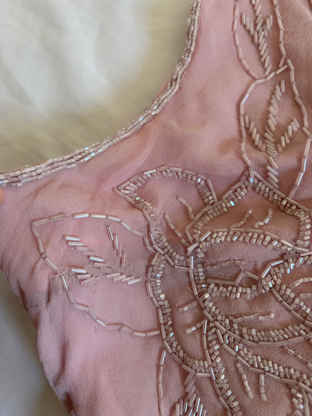 Vintage Y2K Silk Rose Pink Heavily Beaded and Sequin Top