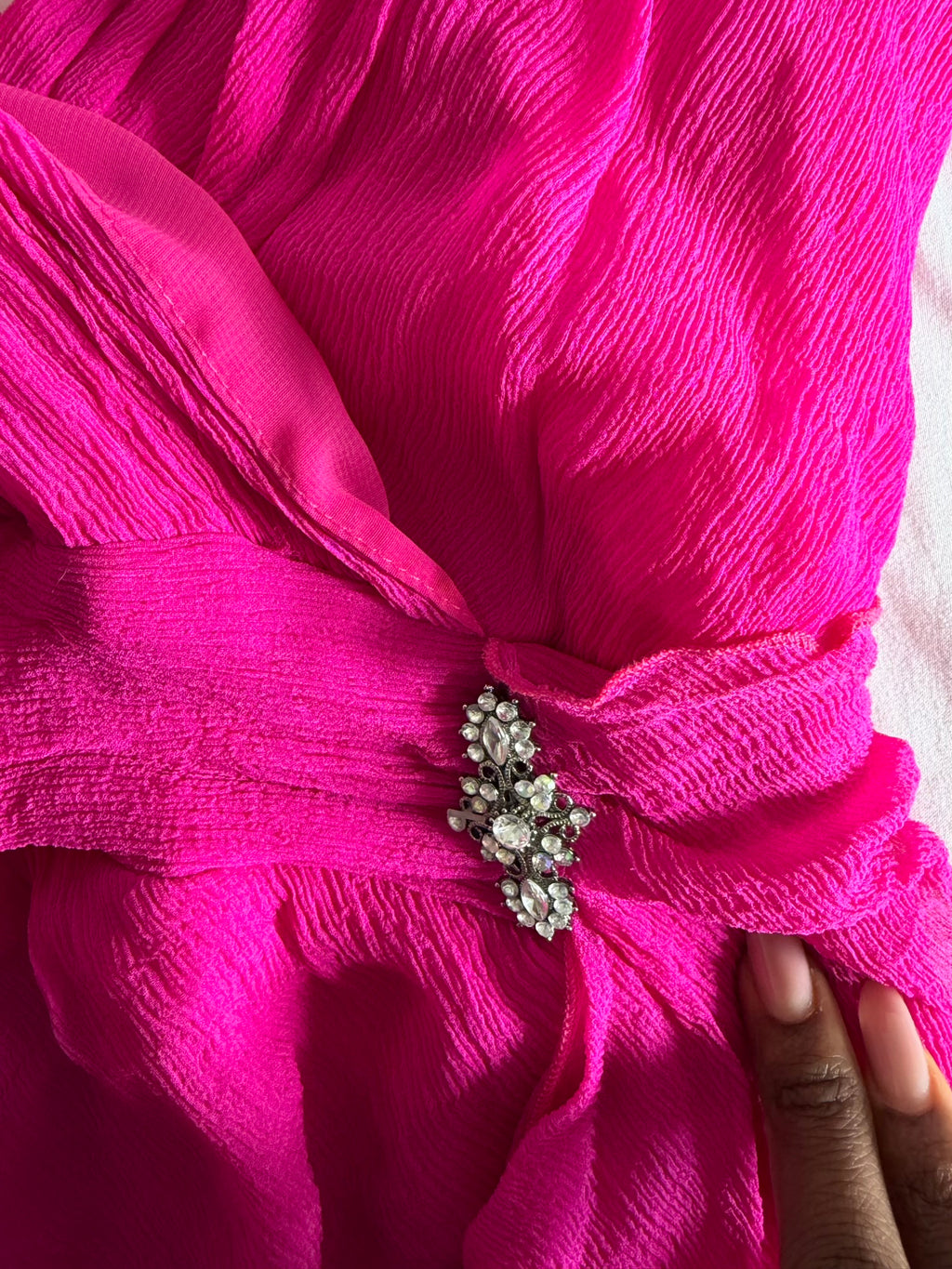 Vintage Y2K Hot Pink Silk Floaty Top with Silver Embellishment