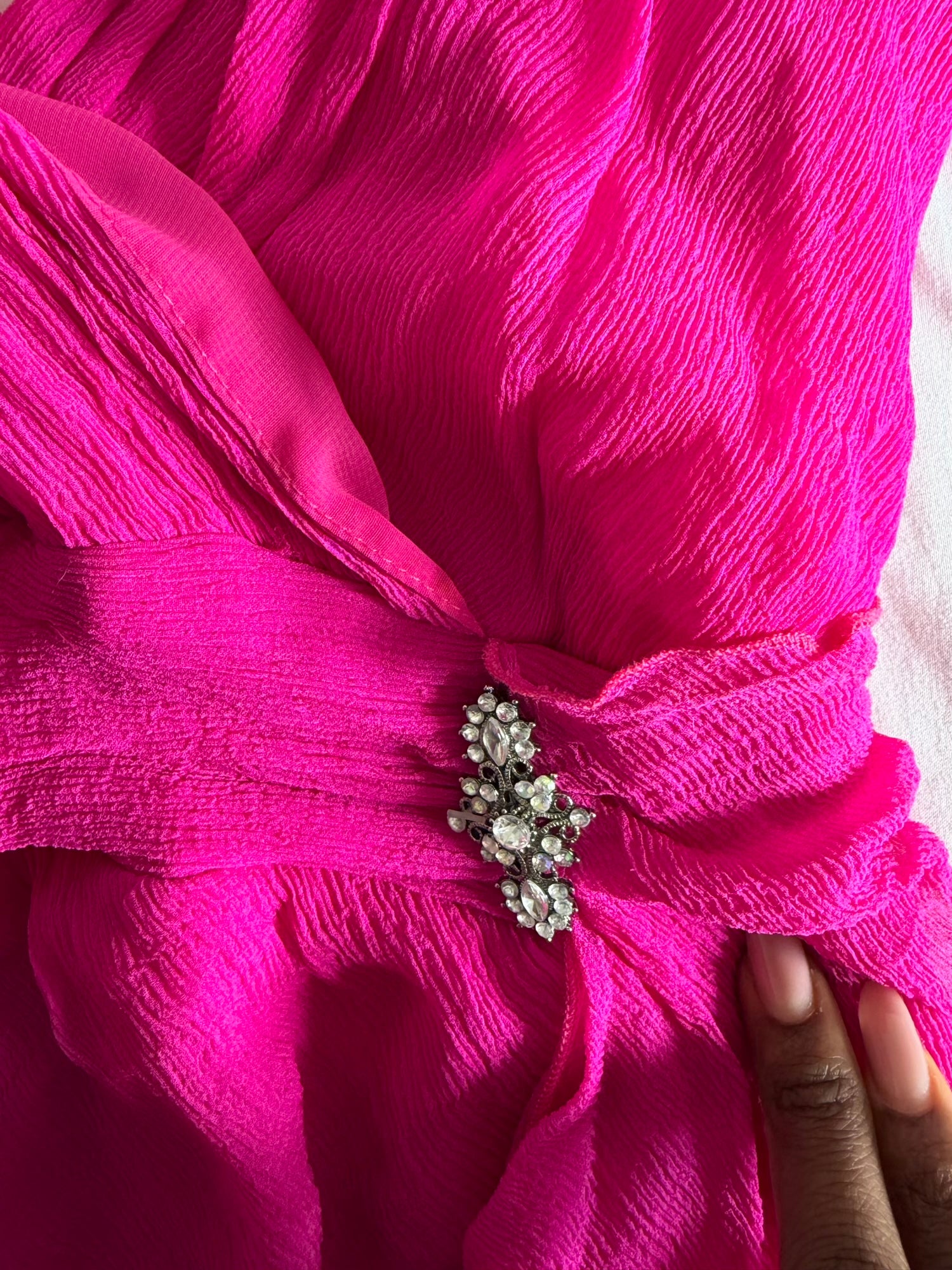 Vintage Y2K Hot Pink Silk Floaty Top with Silver Embellishment