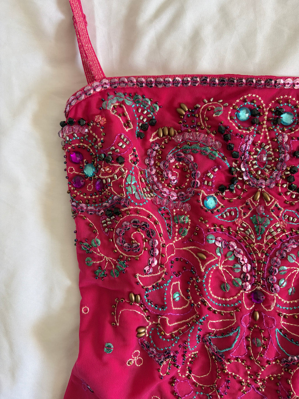 Vintage Y2K Cerise Beaded Heavily Embellished Cami