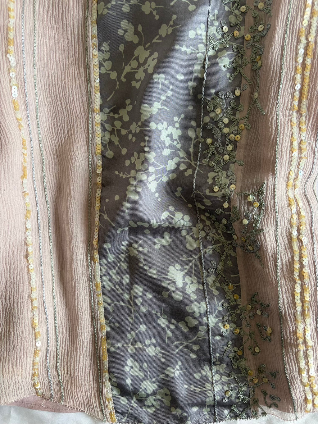 Vintage Y2K Silk Slate Grey and Dusty Pink Cami with Embroidery and Sequins