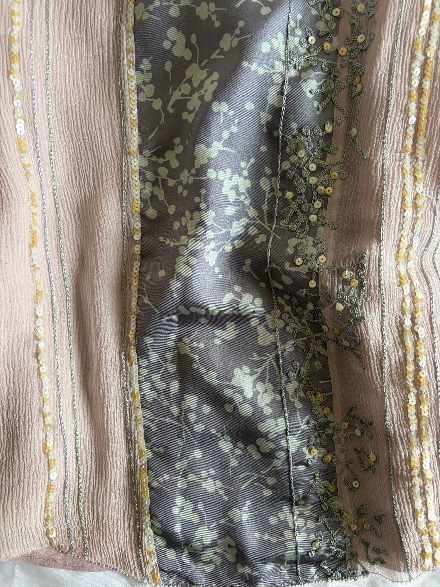Vintage Y2K Silk Slate Grey and Dusty Pink Cami with Embroidery and Sequins