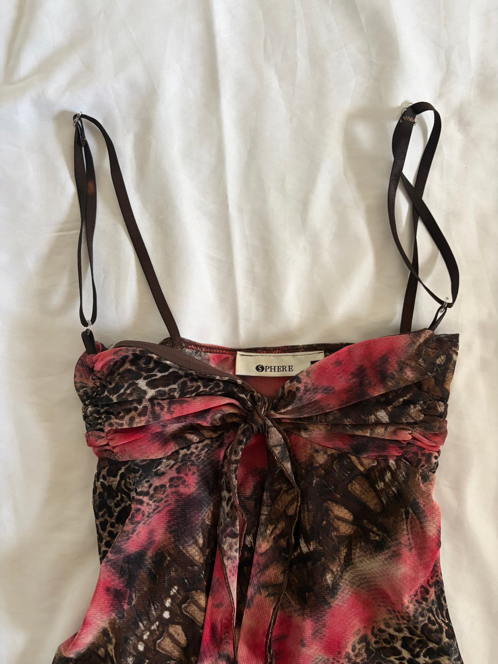 Vintage Y2K Cheetah Pink Tie Dye Handkerchief Hem Mesh Cami