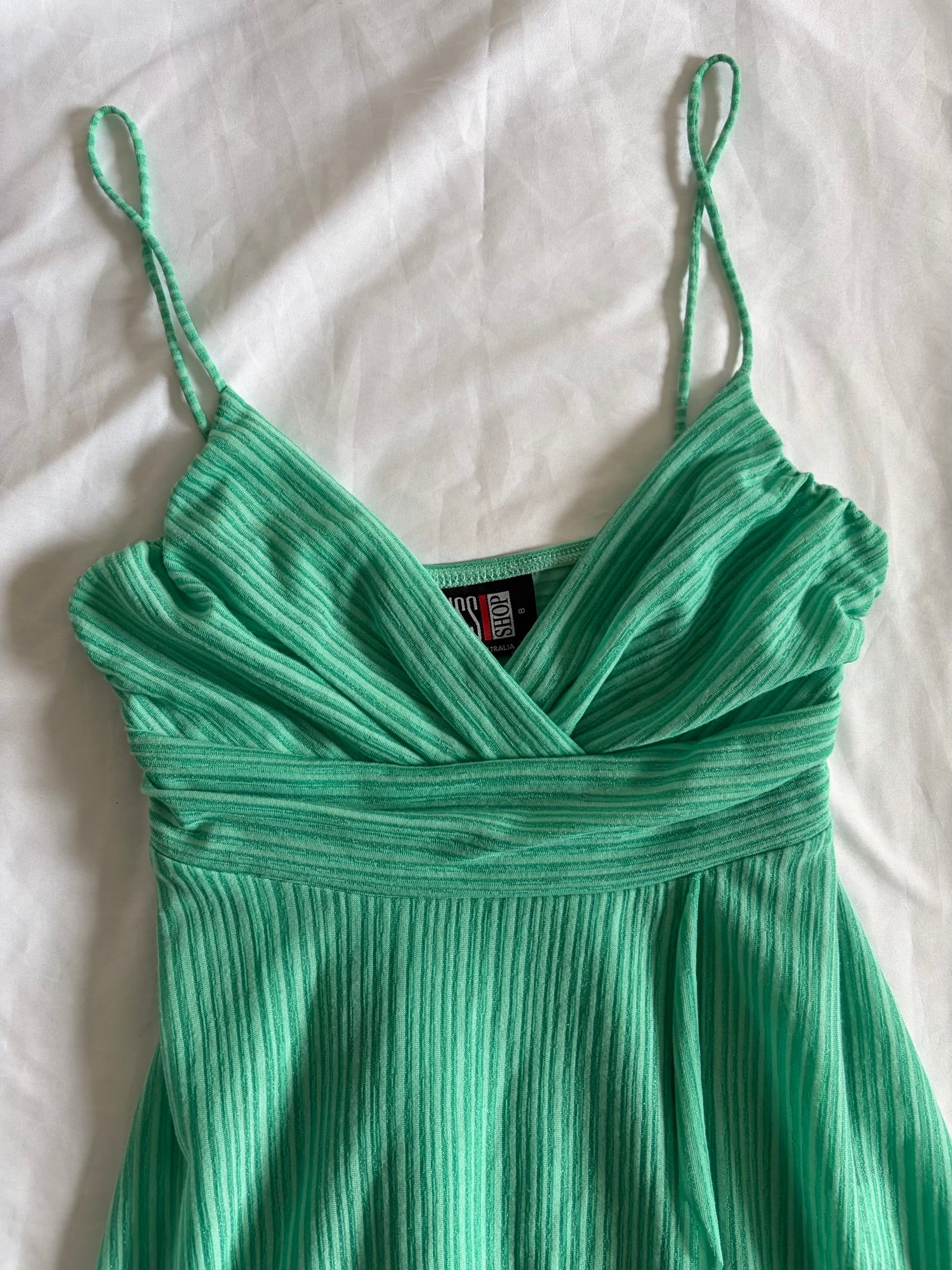 Vintage Y2K Turquoise Pinstripe Handkerchief Hem Cami