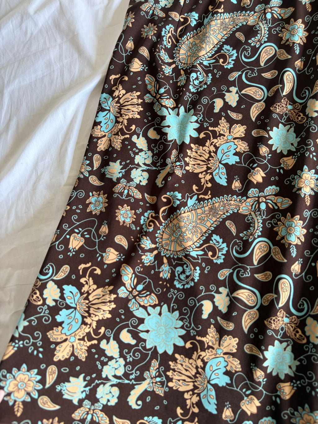 Vintage Y2K Brown and Turquoise Paisley Midi Skirt