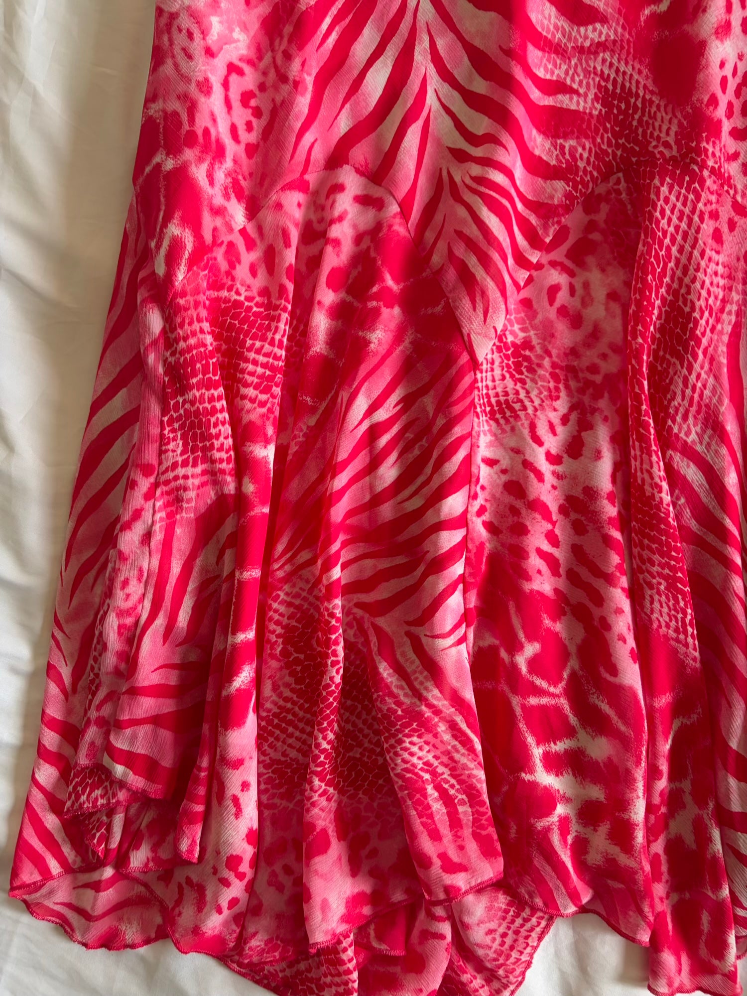 Vintage Y2K Neon Pink Mermaid Hem Leopard and Zebra Print Maxi Skirt
