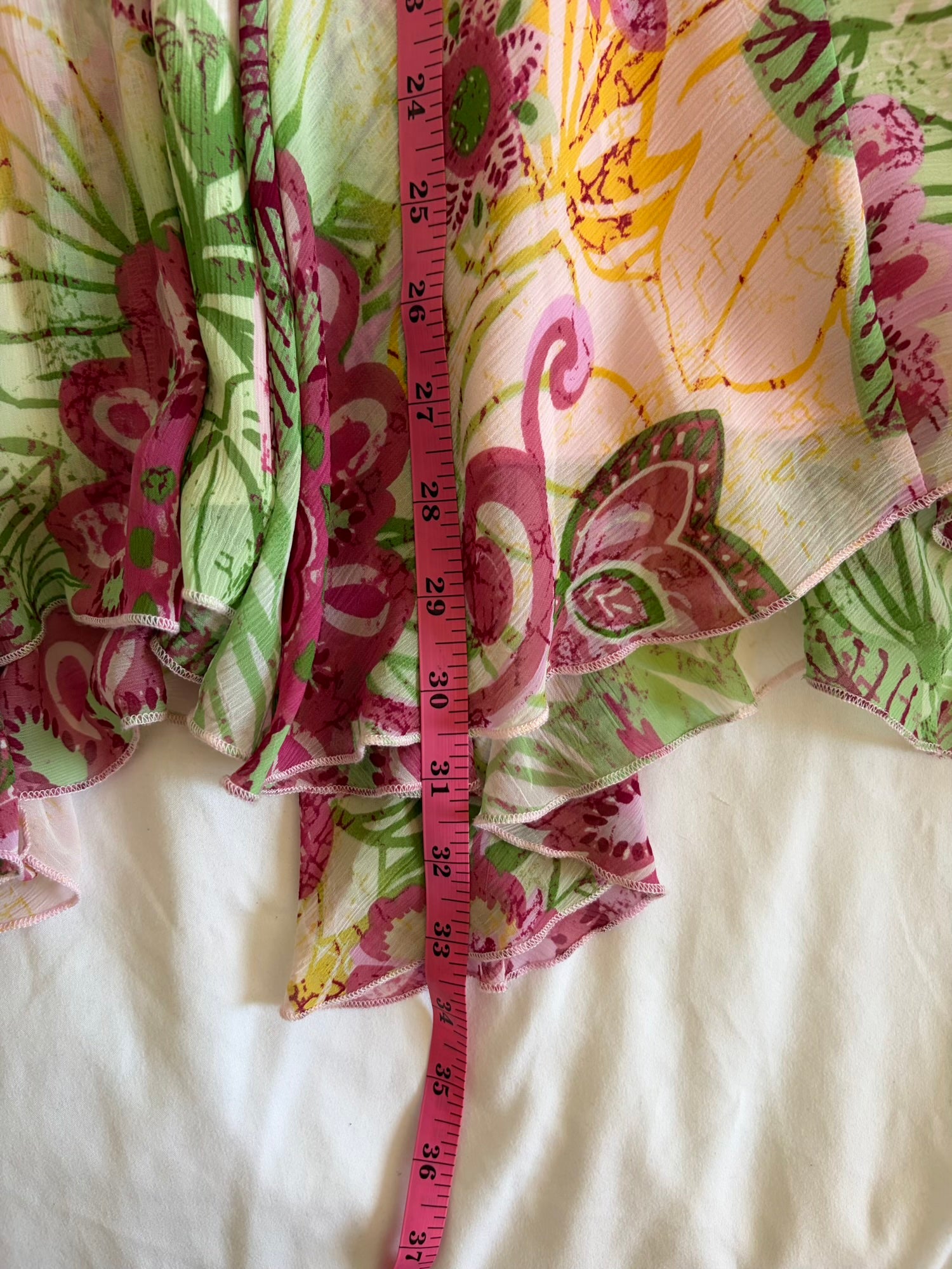 Vintage Y2K floral green and pink mermaid hem midi skirt