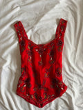 Vintage Y2K Silk Red Beaded and Sequin Basque Waist Top