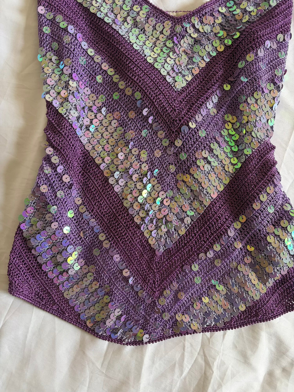 Vintage Y2K Purple and Lilac Sequin Crochet Cami