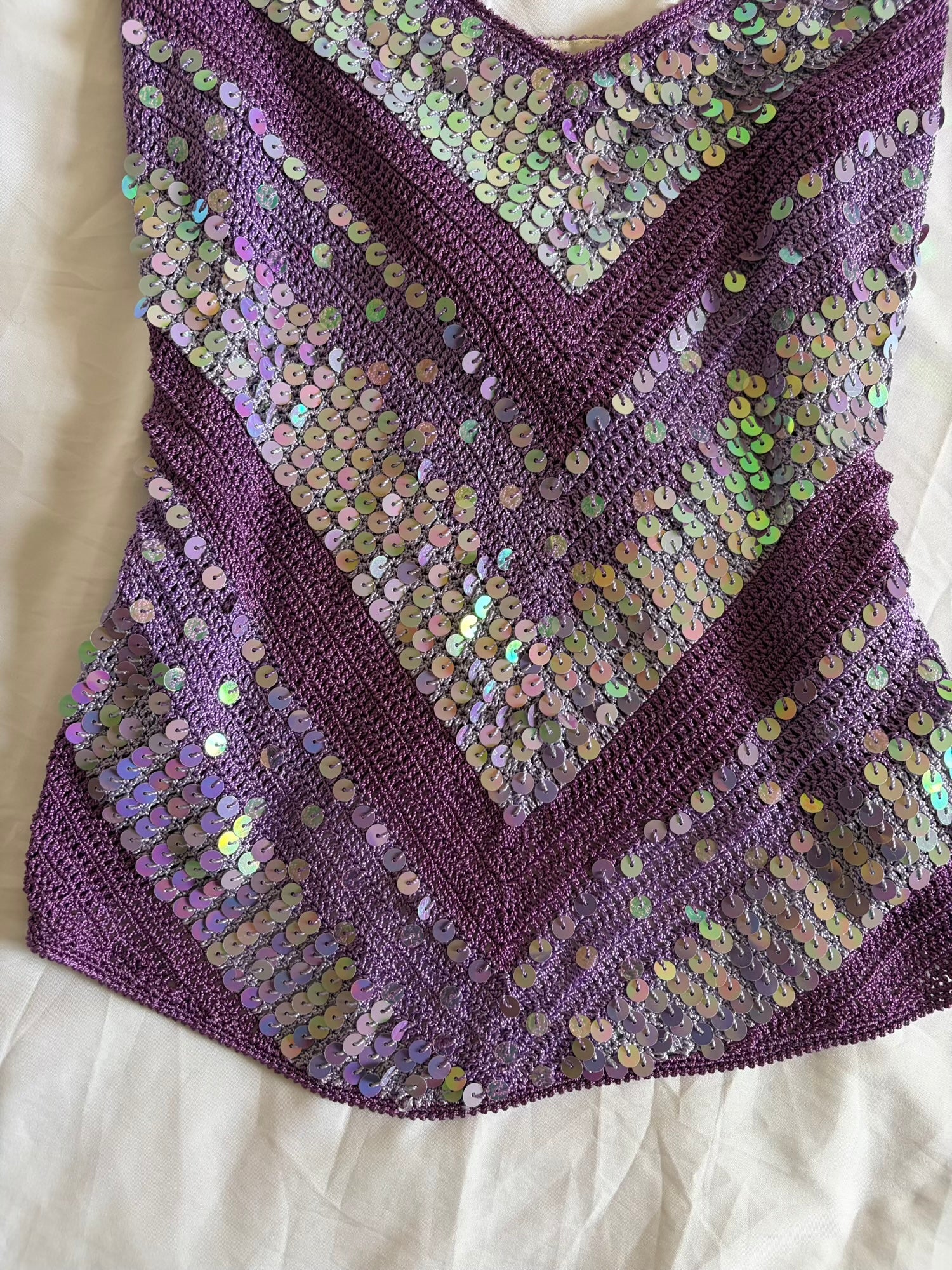 Vintage Y2K Purple and Lilac Sequin Crochet Cami