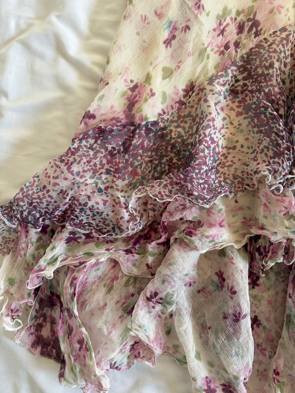 Vintage 1990s Silk Floral Midi Skirt with Mermaid Hem