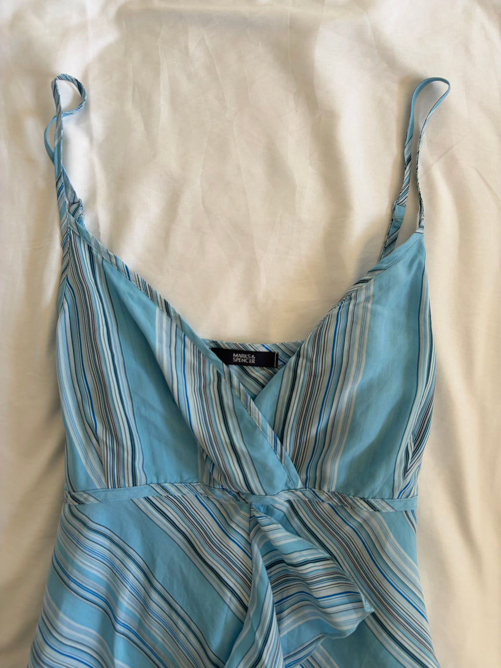 Vintage 1990s Blue Pinstripe Cami with Ruffle Detail