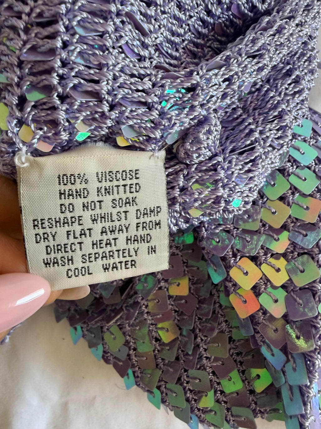 Vintage Y2K lilac boatneck crochet sequin cami top with keyhole closure