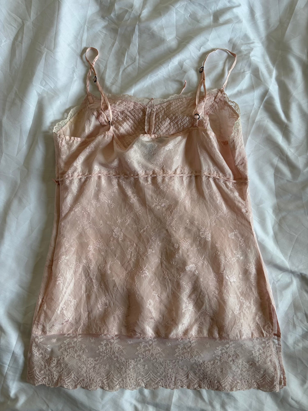 Vintage 1990s Silk Baby Pink Cami with Lace and Ribbon Detail