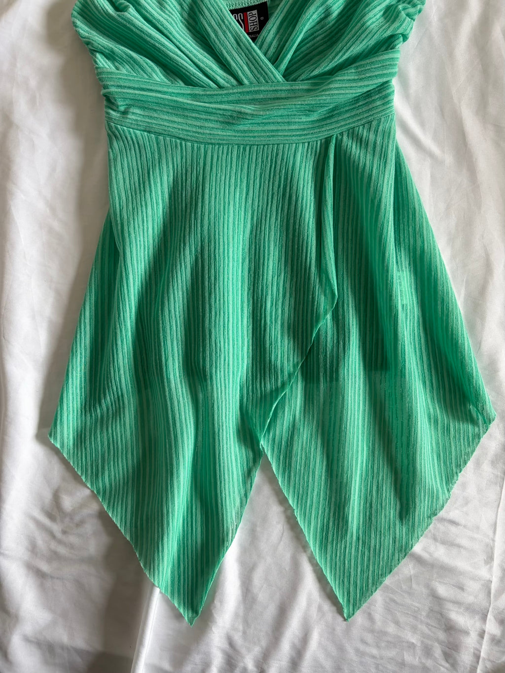 Vintage Y2K Turquoise Pinstripe Handkerchief Hem Cami