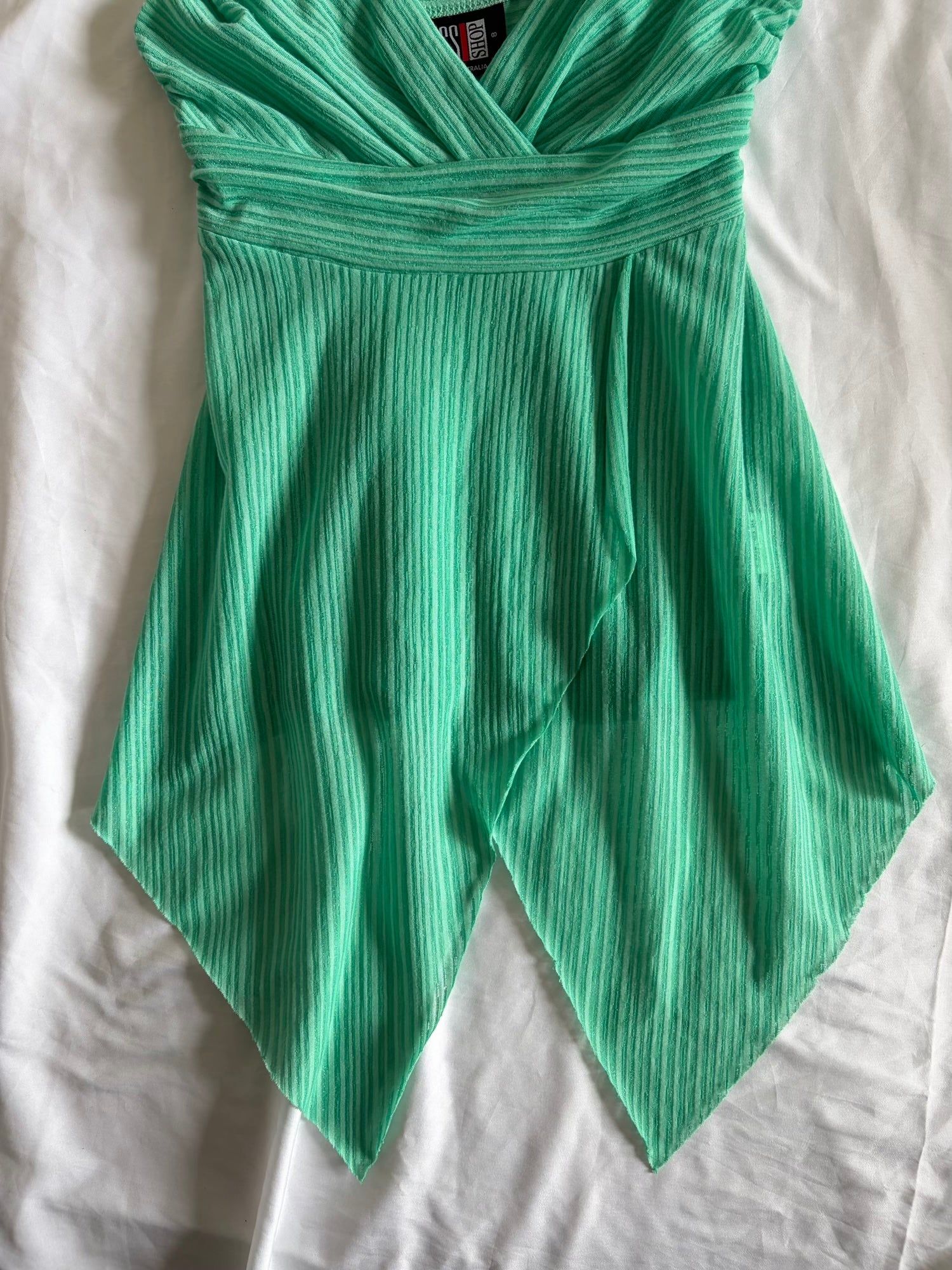Vintage Y2K Turquoise Pinstripe Handkerchief Hem Cami