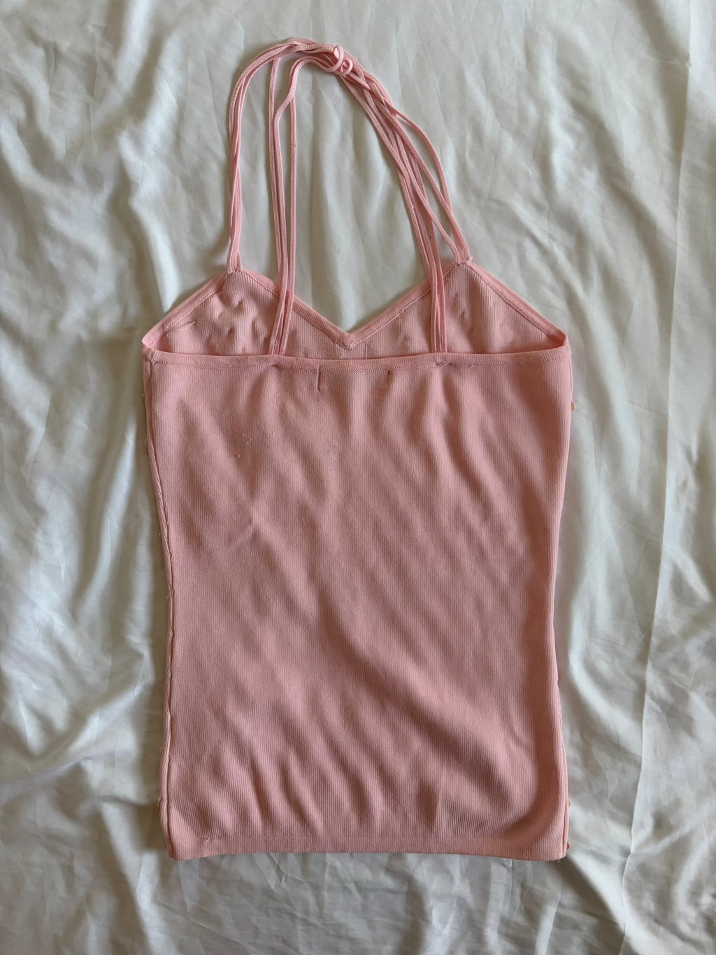 Vintage Y2K Baby Pink Knit Beaded and Sequin Cami with Triple Cross Straps