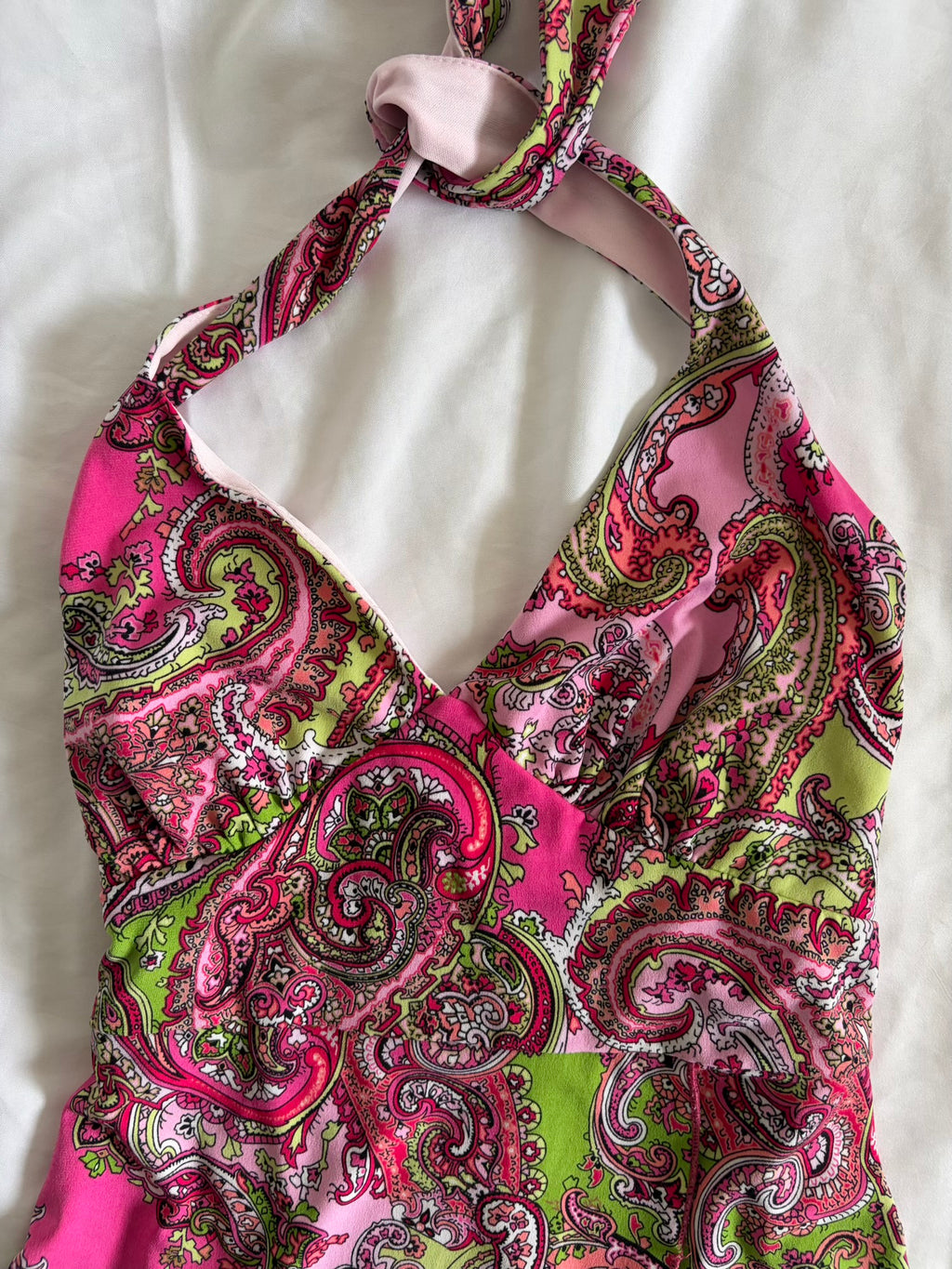 Vintage Y2K Pink and Green Paisley Halterneck Cami