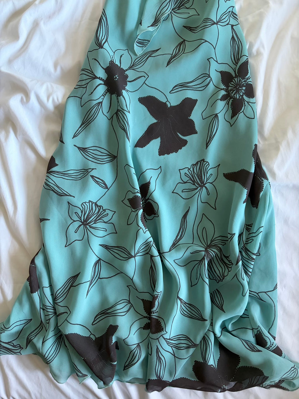 Vintage Y2K turquoise and brown floral romantic floaty midi dress