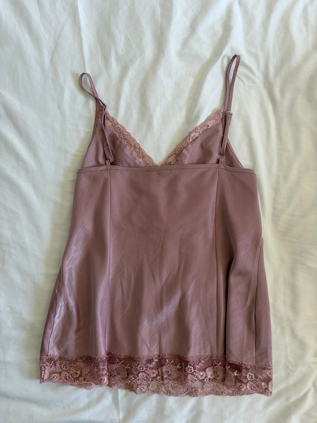 Vintage Y2K Dusty Rose Pink Lace and Iridescent Sequin Cami