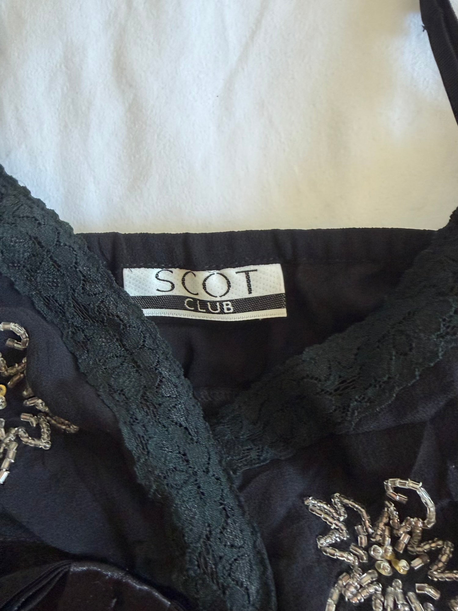 Vintage Y2K Japanese black silk handkerchief hem beaded and sequin cami