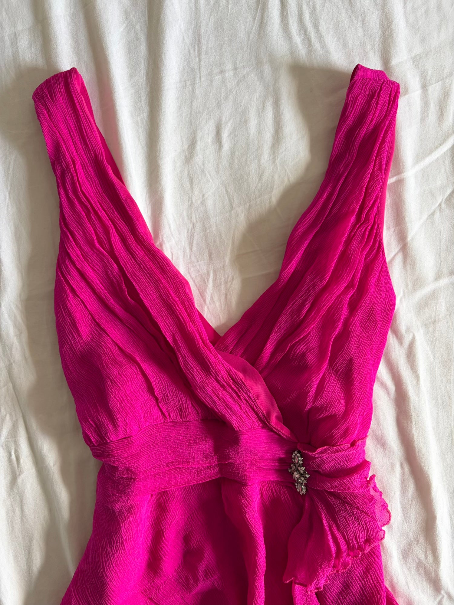 Vintage Y2K Hot Pink Silk Floaty Top with Silver Embellishment