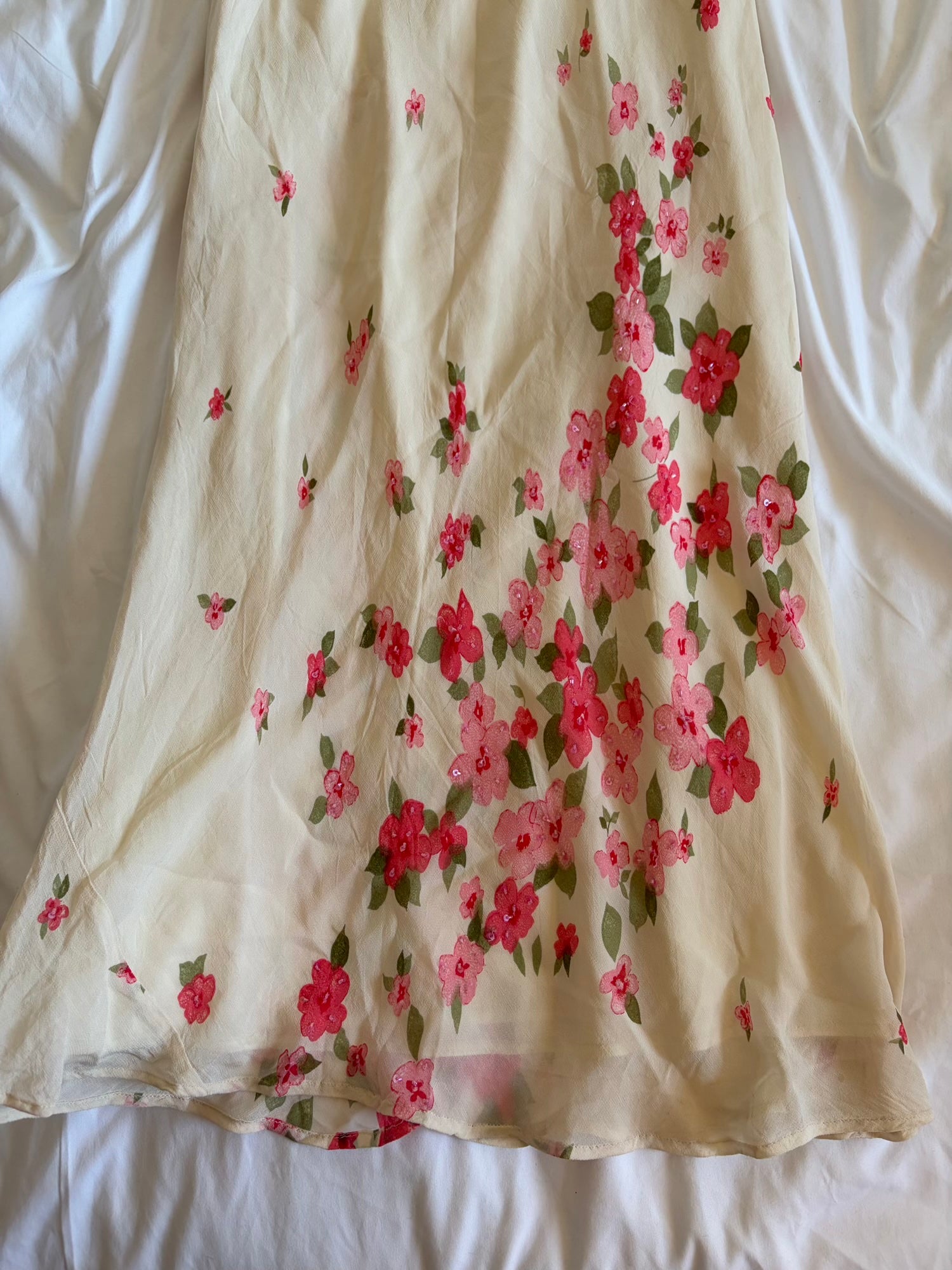Vintage Y2K Italian maxi skirt with pink floral detail and beads