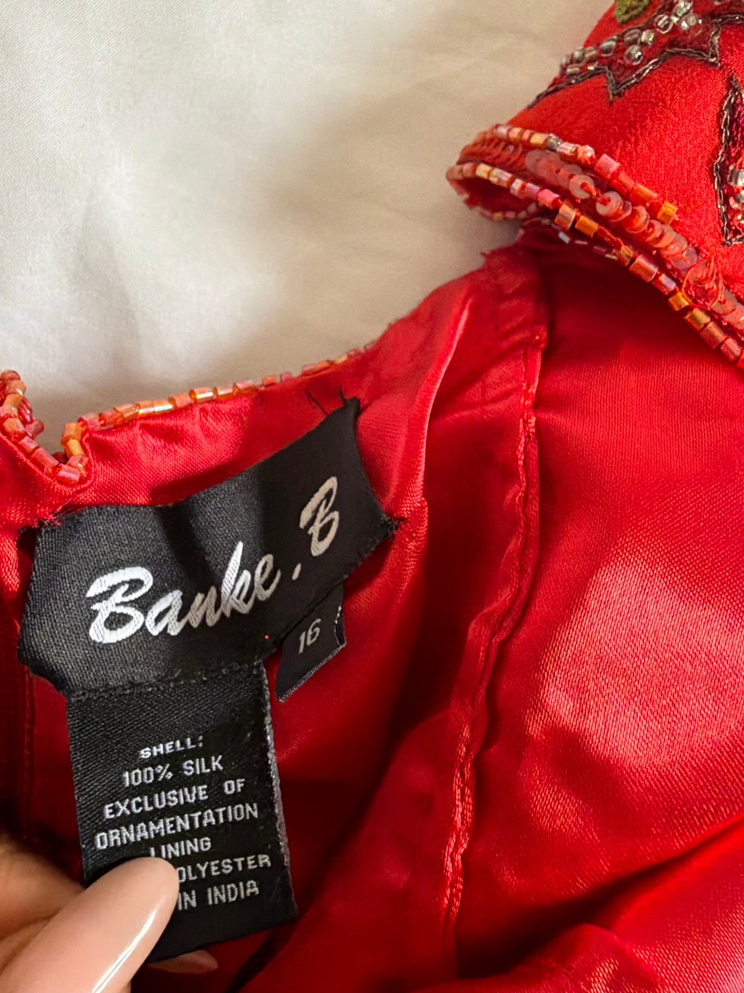 Vintage Y2K Silk Red Beaded and Sequin Basque Waist Top