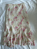 Vintage 1990s Silk Romantic Floral Skirt with Ruffle Hem