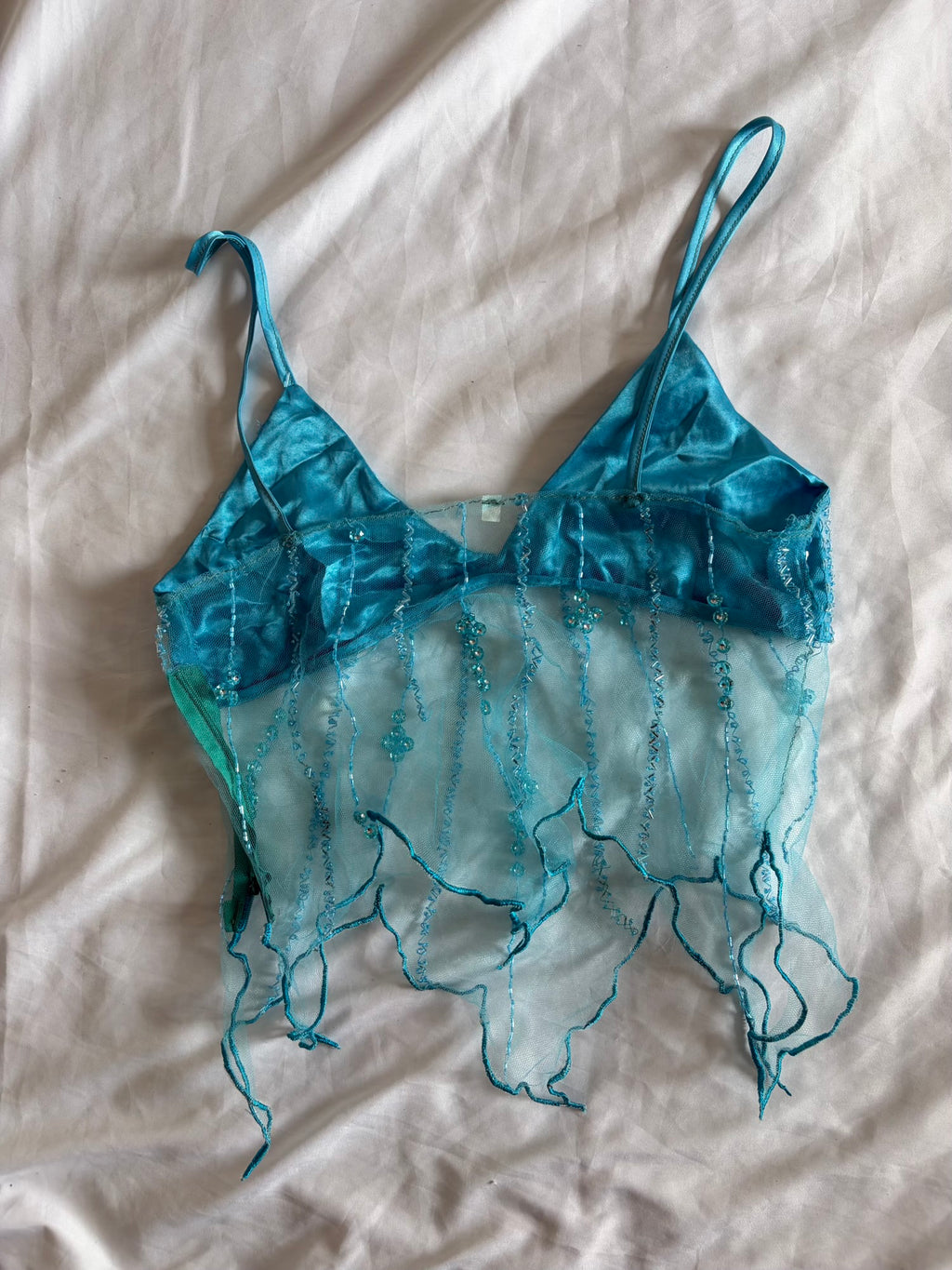 Handmade Handkerchief Hem Turquoise Cami with Beads and Sequins