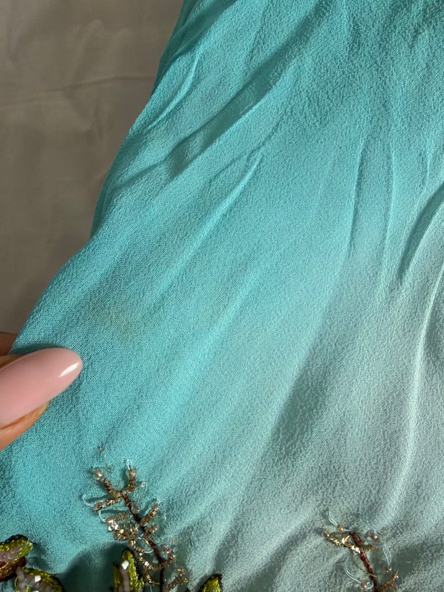 Vintage Y2K Aftershock Silk Ombre Turquoise Sequin and Beaded Top