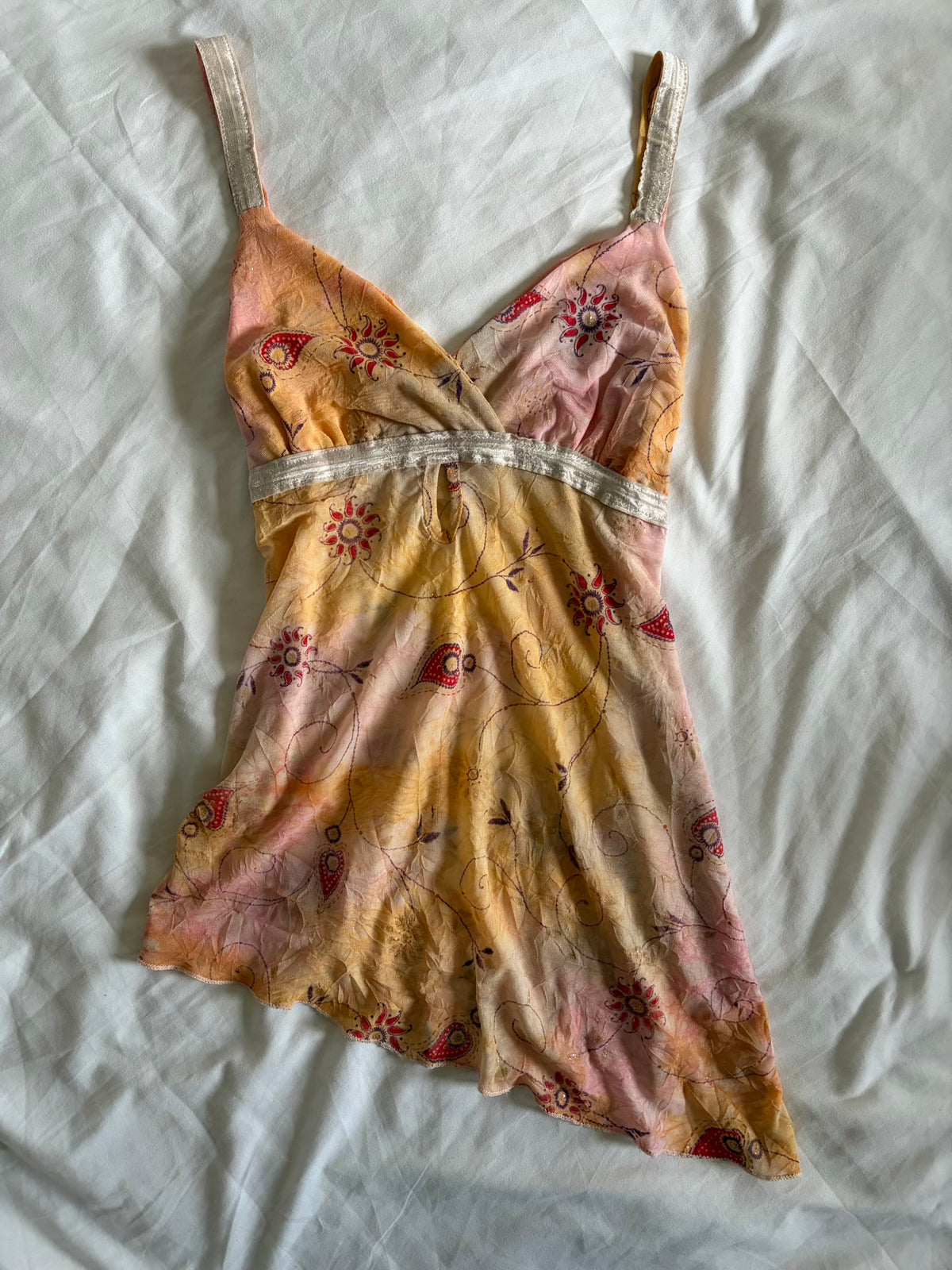 Vintage 2000s Asymmetrical Hem Mesh Cami with Keyhole Detail