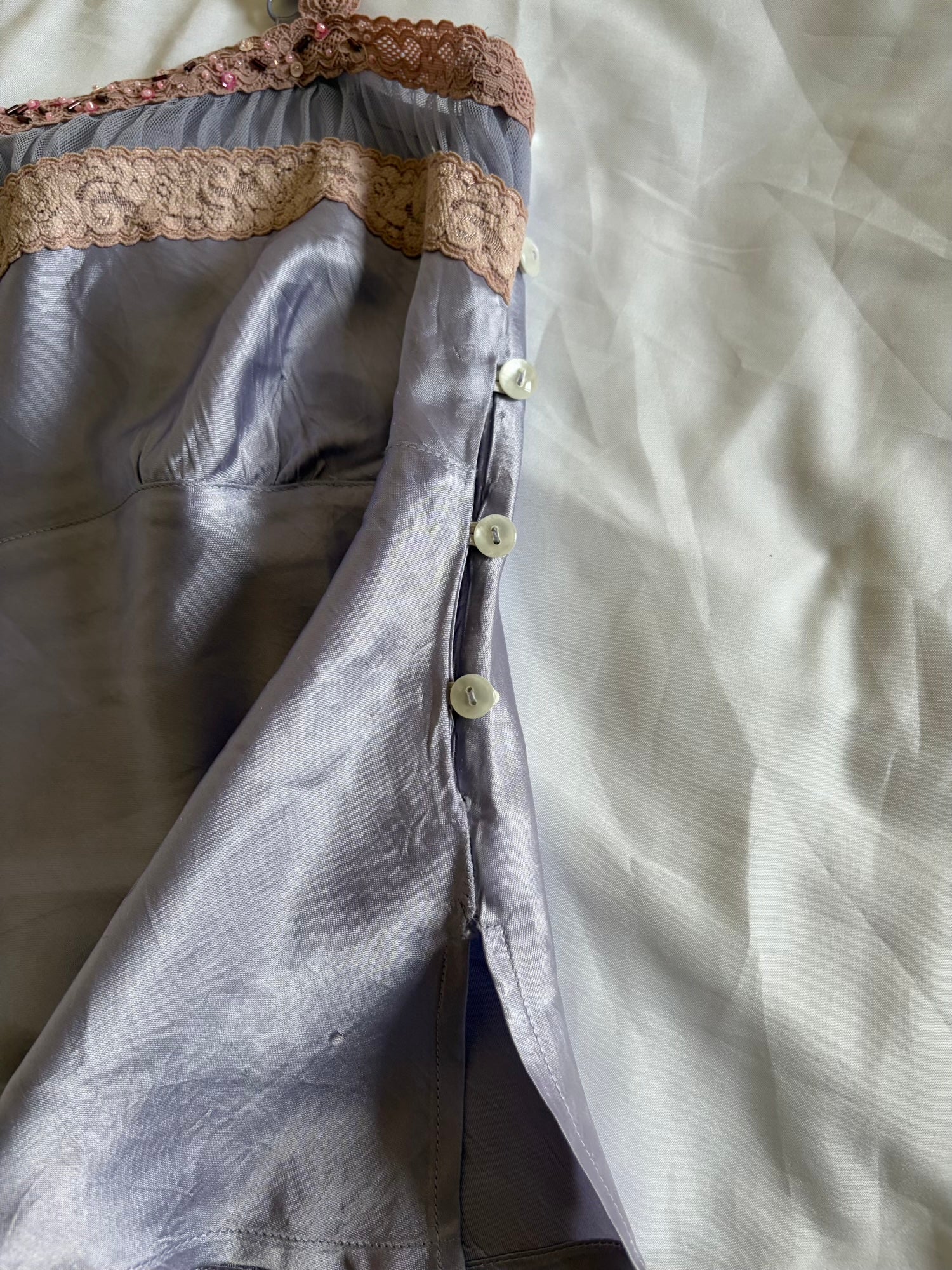 Vintage Y2K Knickerbox Lilac Cami with Lace Detailing, Sequins and Beading