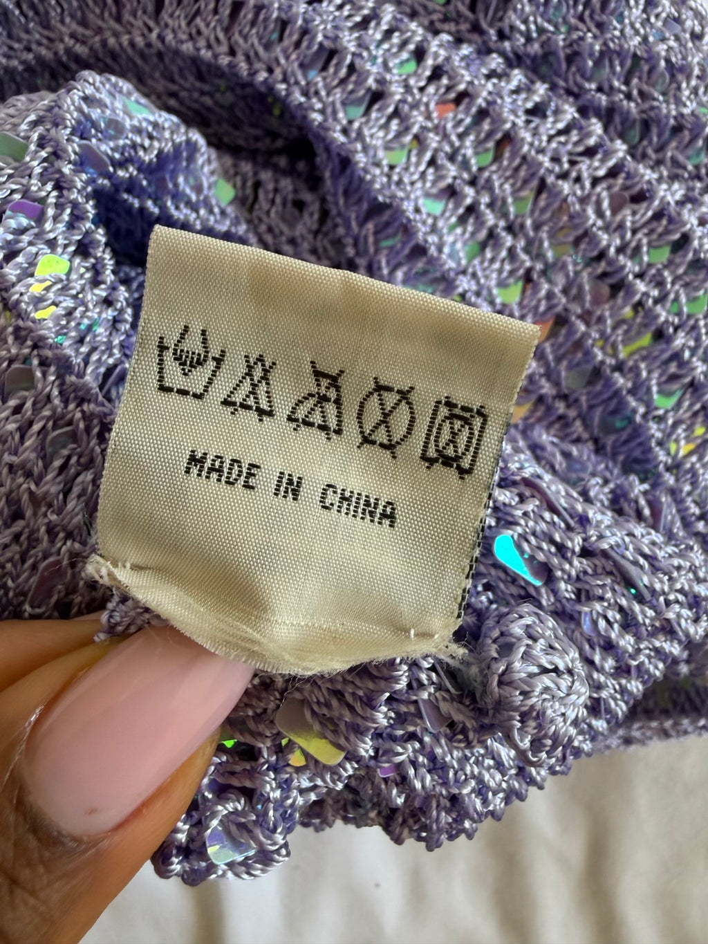 Vintage Y2K lilac boatneck crochet sequin cami top with keyhole closure