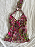 Vintage Y2K Pink and Green Paisley Halterneck Cami