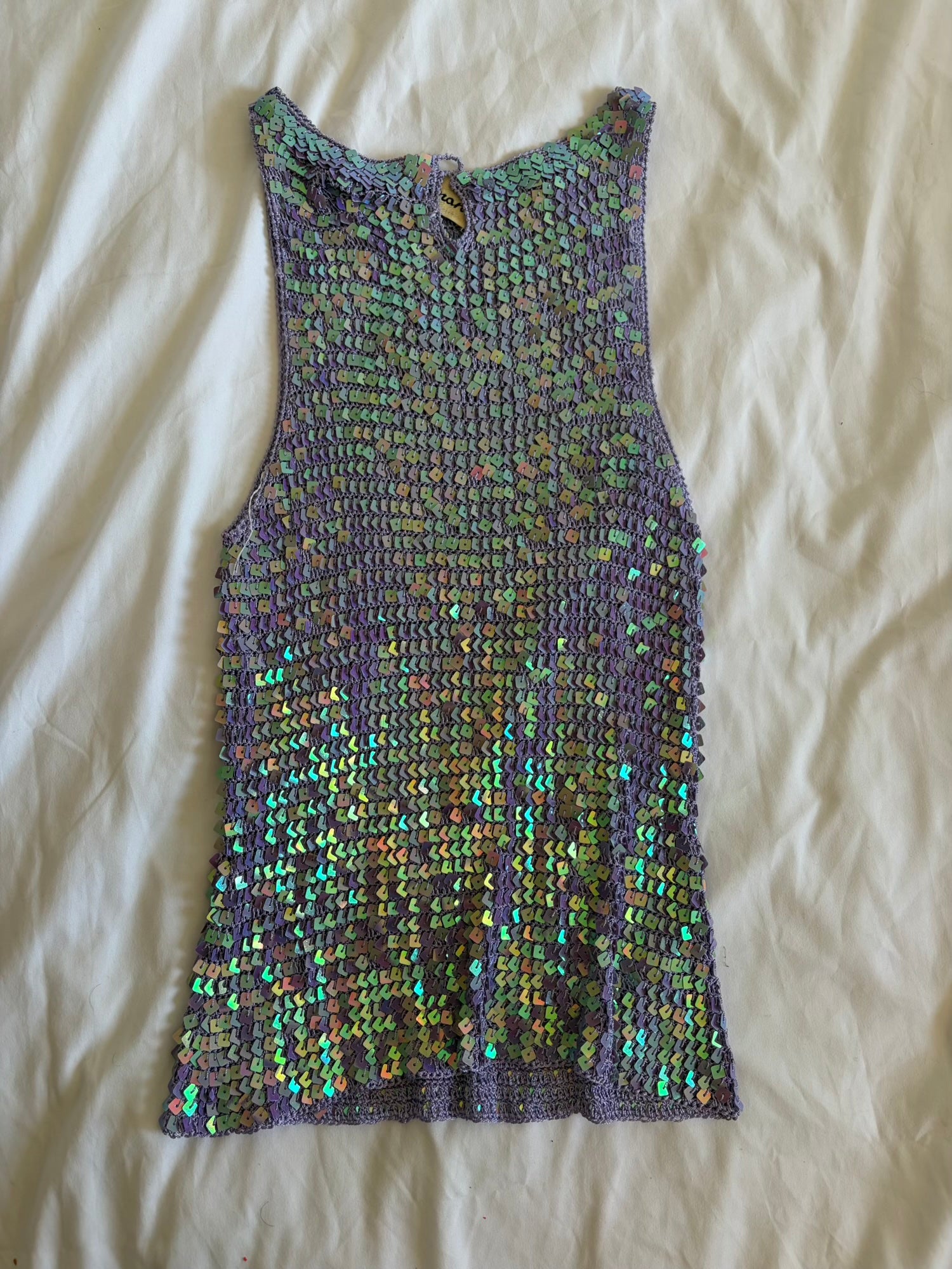 Vintage Y2K lilac boatneck crochet sequin cami top with keyhole closure