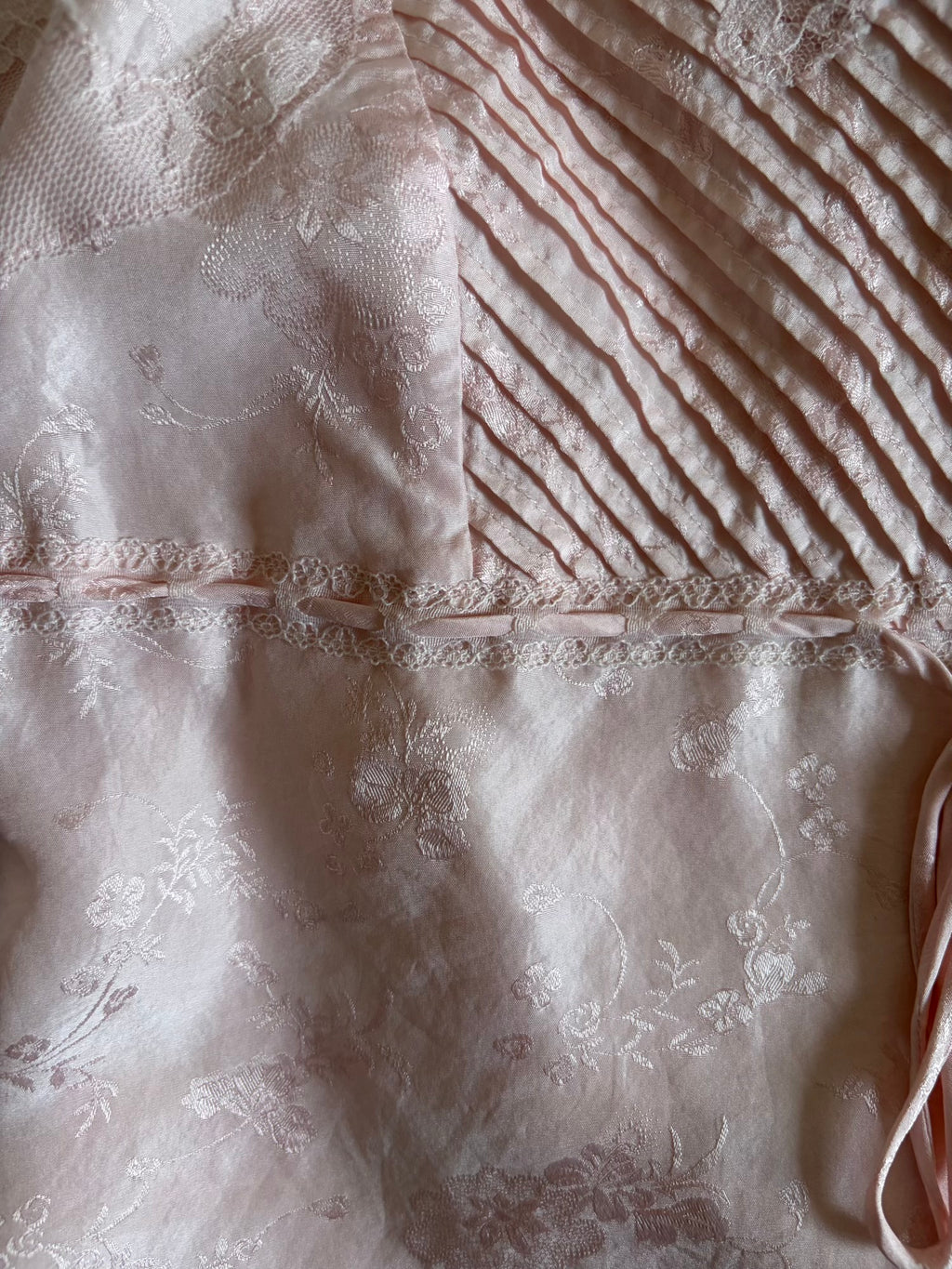 Vintage 1990s Silk Baby Pink Cami with Lace and Ribbon Detail