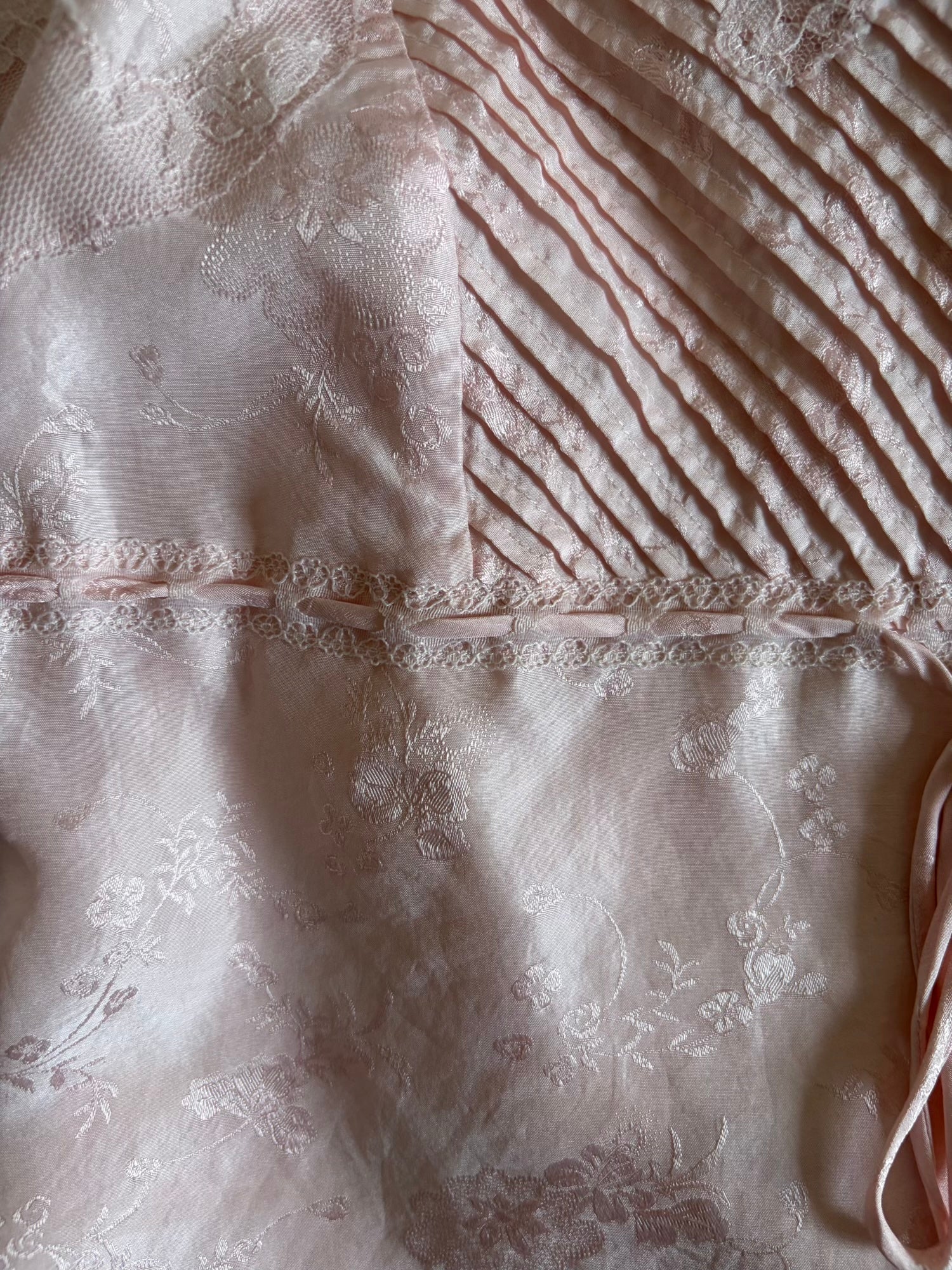 Vintage 1990s Silk Baby Pink Cami with Lace and Ribbon Detail