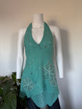 Vintage 2000s Kaleidoscope Turquoise Beaded Sequin Halterneck Cami