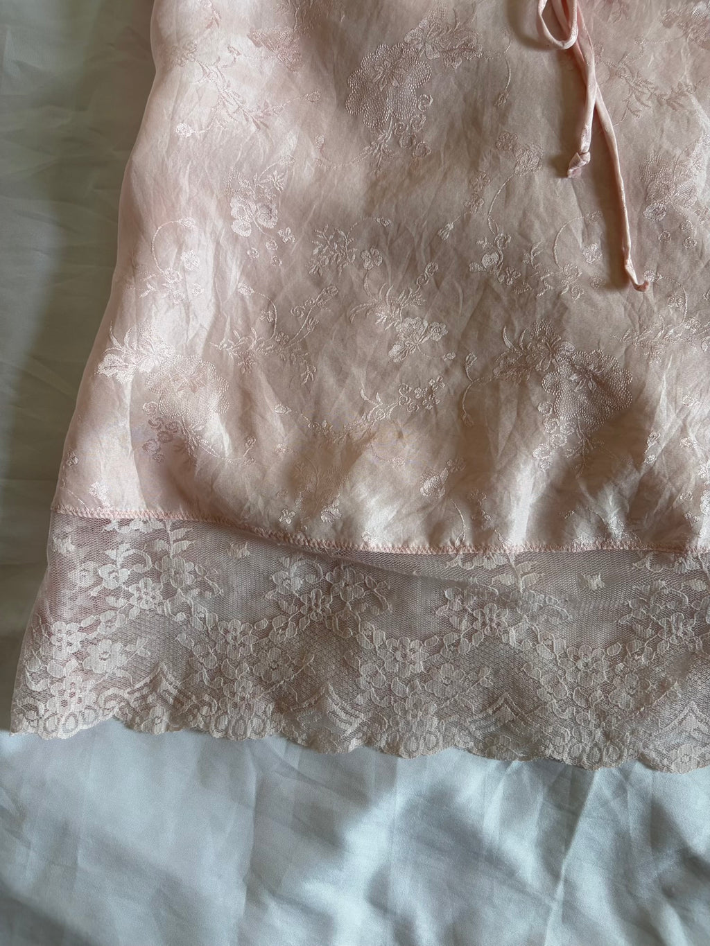 Vintage 1990s Silk Baby Pink Cami with Lace and Ribbon Detail