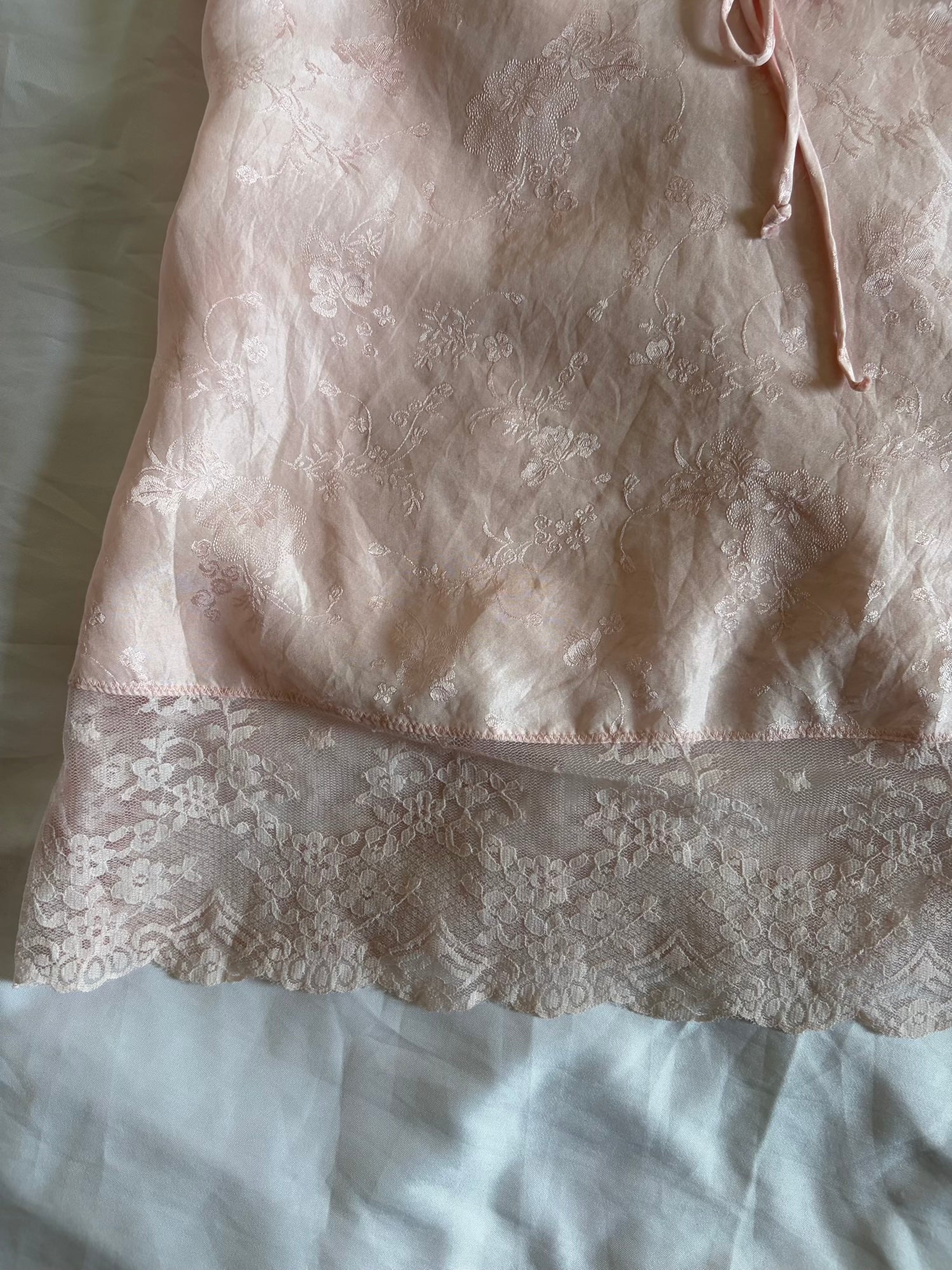 Vintage 1990s Silk Baby Pink Cami with Lace and Ribbon Detail