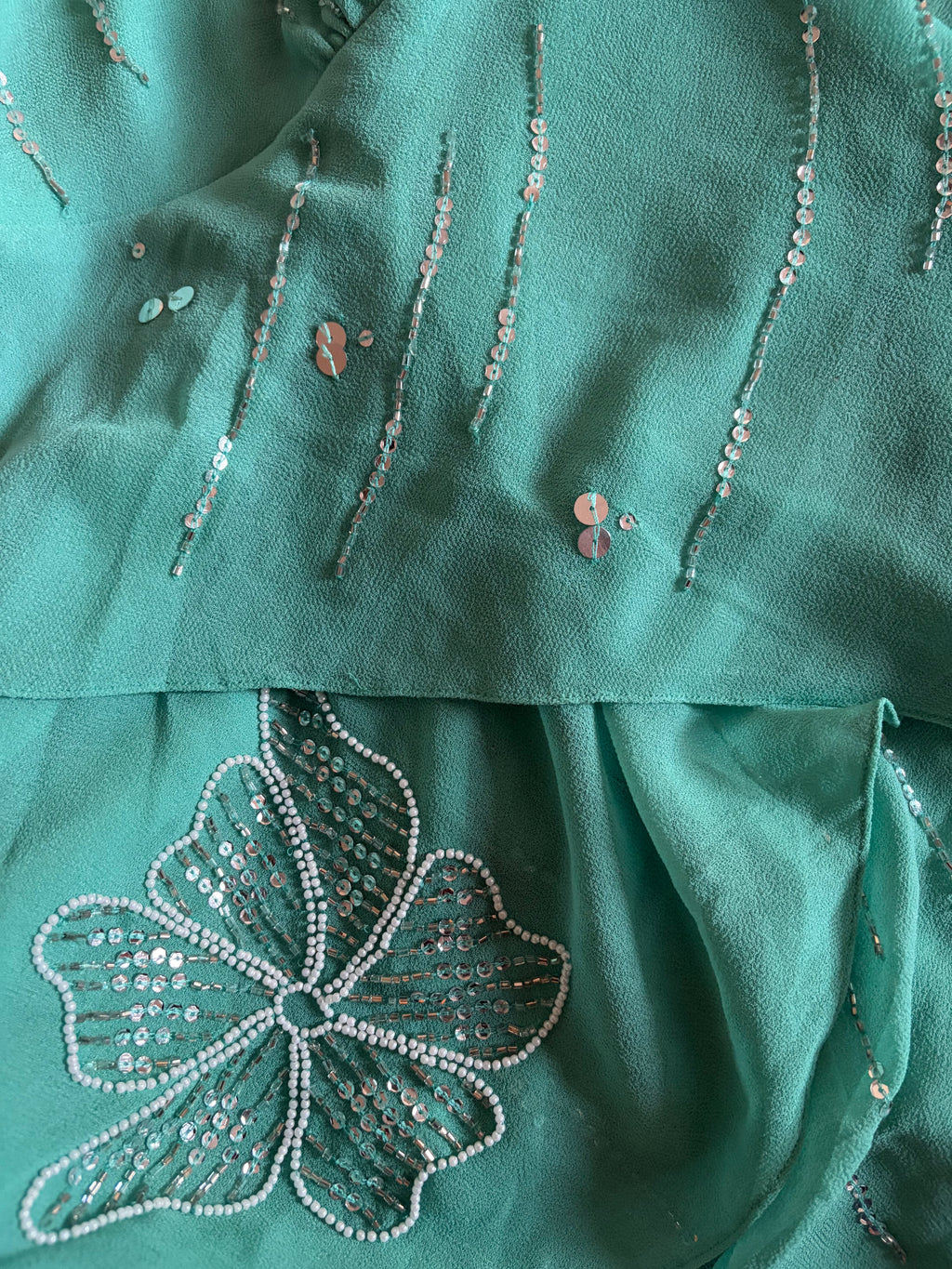 Vintage 2000s Kaleidoscope Turquoise Beaded Sequin Halterneck Cami