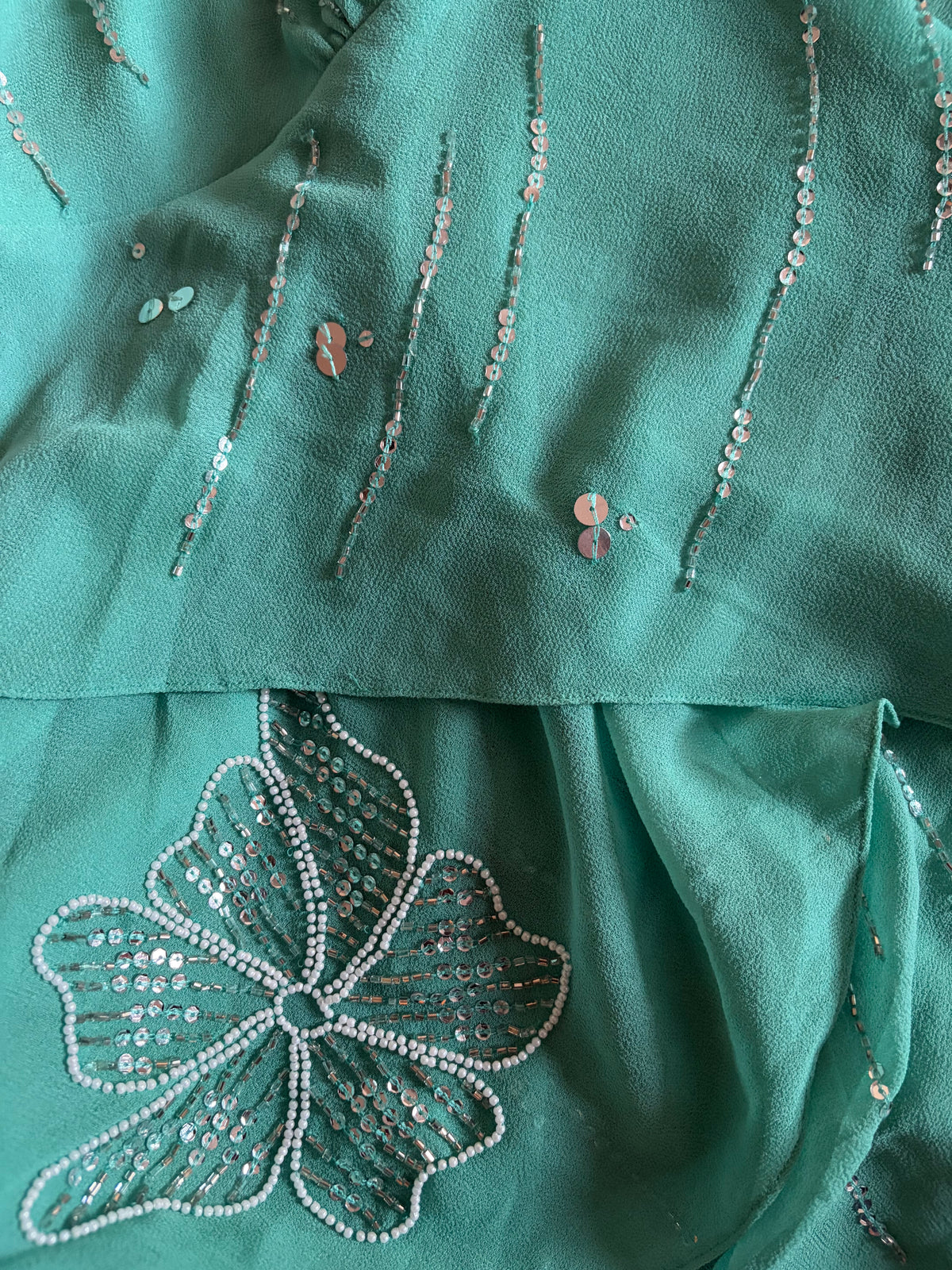Vintage 2000s Kaleidoscope Turquoise Beaded Sequin Halterneck Cami