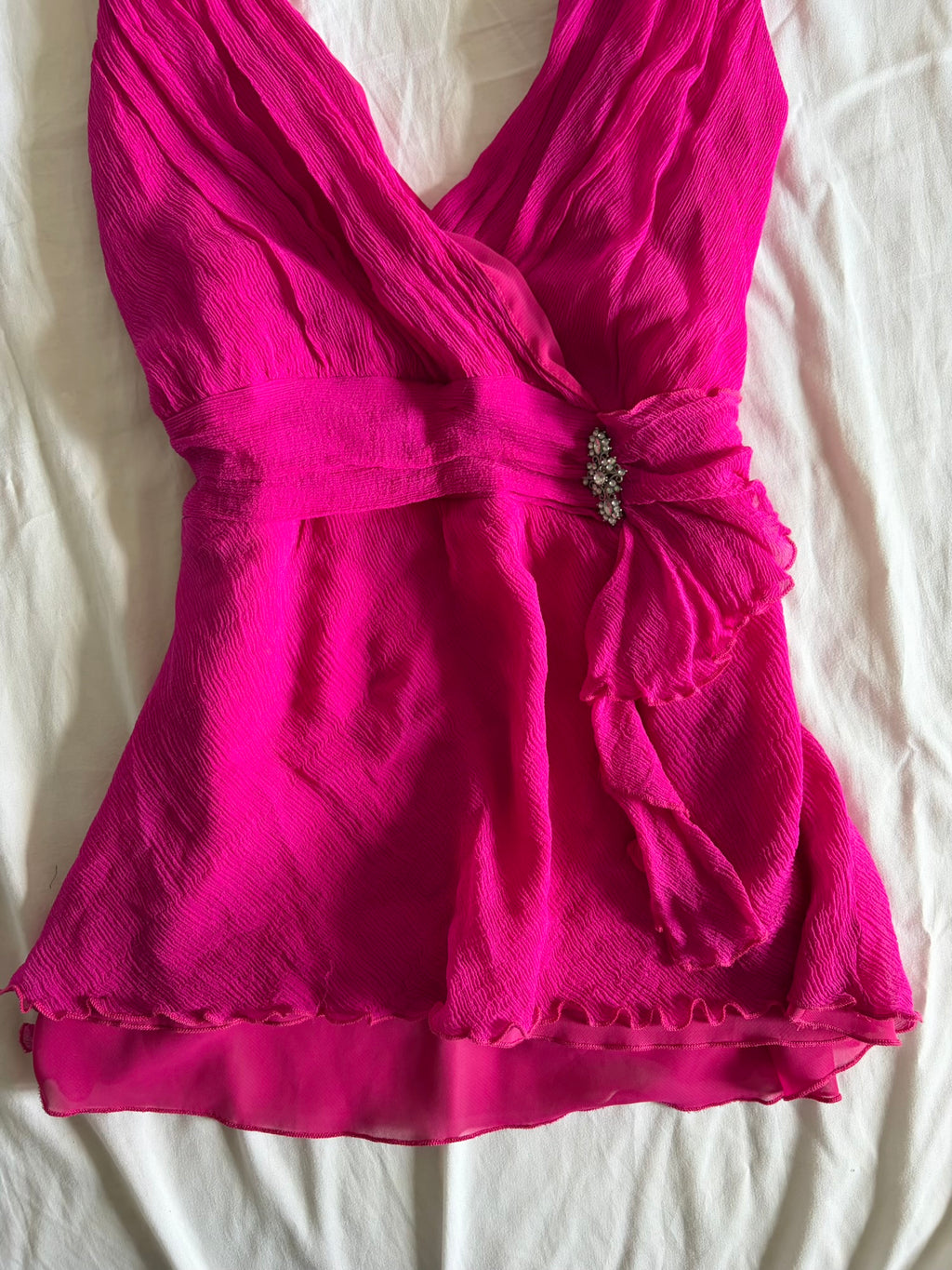 Vintage Y2K Hot Pink Silk Floaty Top with Silver Embellishment
