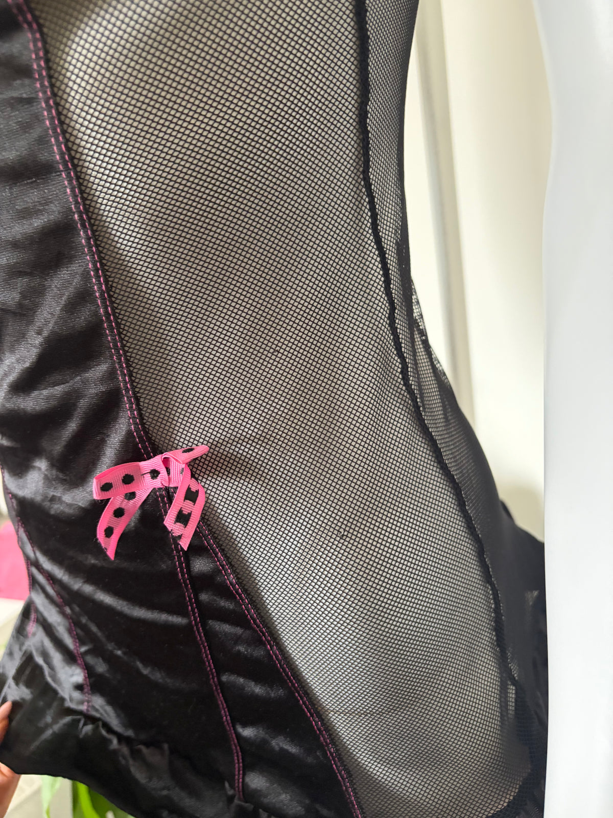 Vintage 2000s Black Babydoll with Hot Pink Contrast and Polka Dot Bows