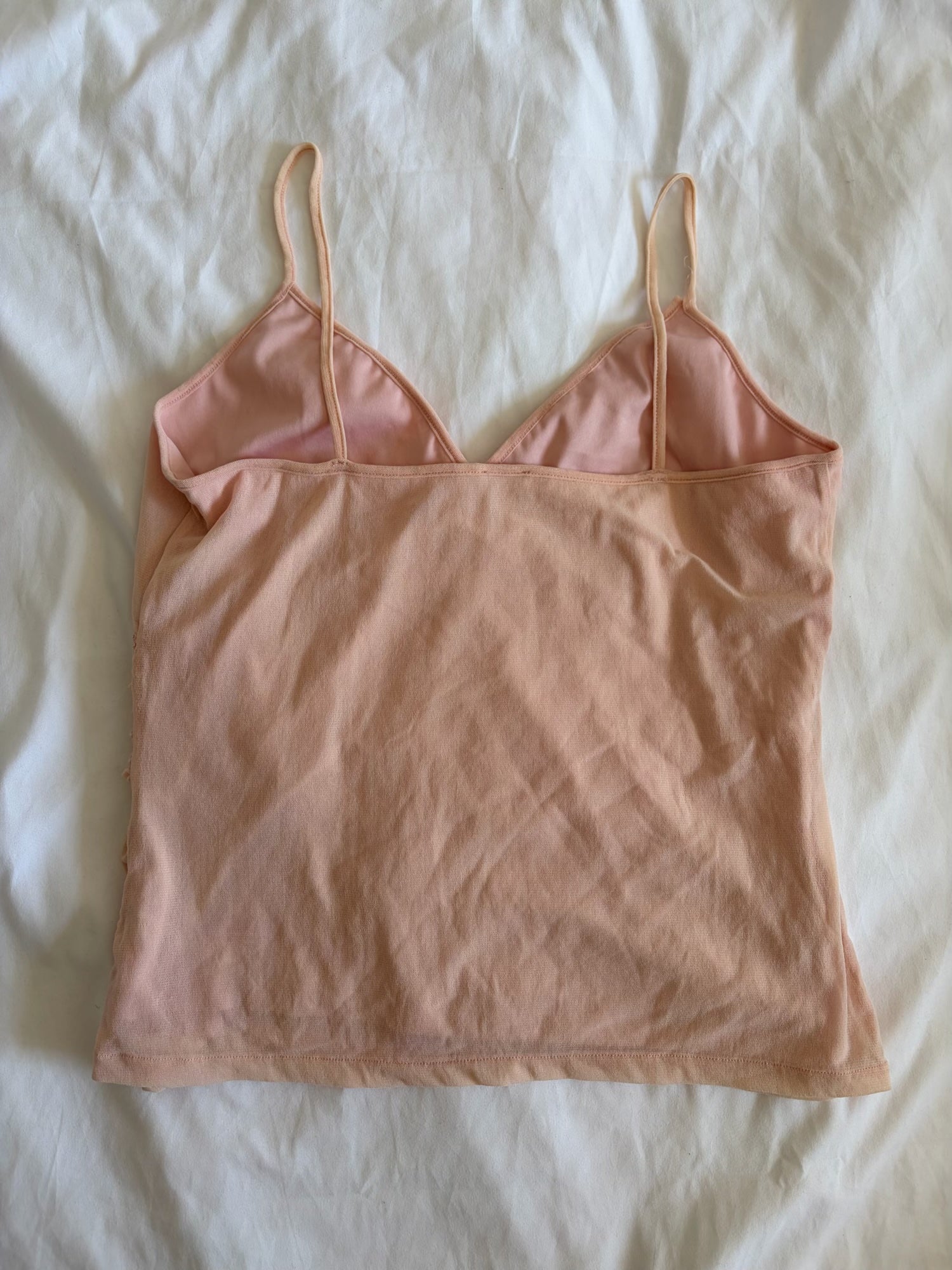 Vintage Y2K baby pink ruched cami with beaded and sequin detail on bust