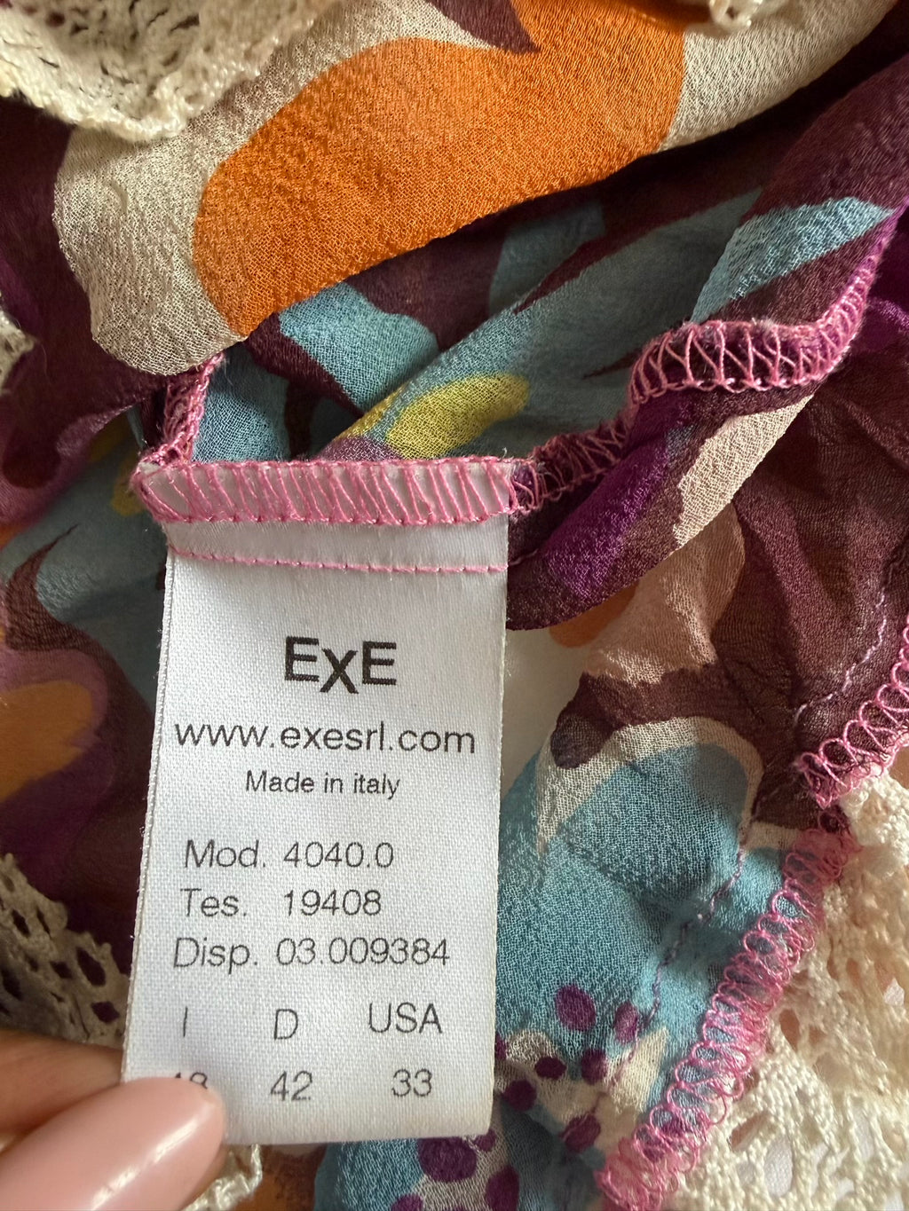 Vintage 1990s Italian Silk Floral Cami with Crochet Detail