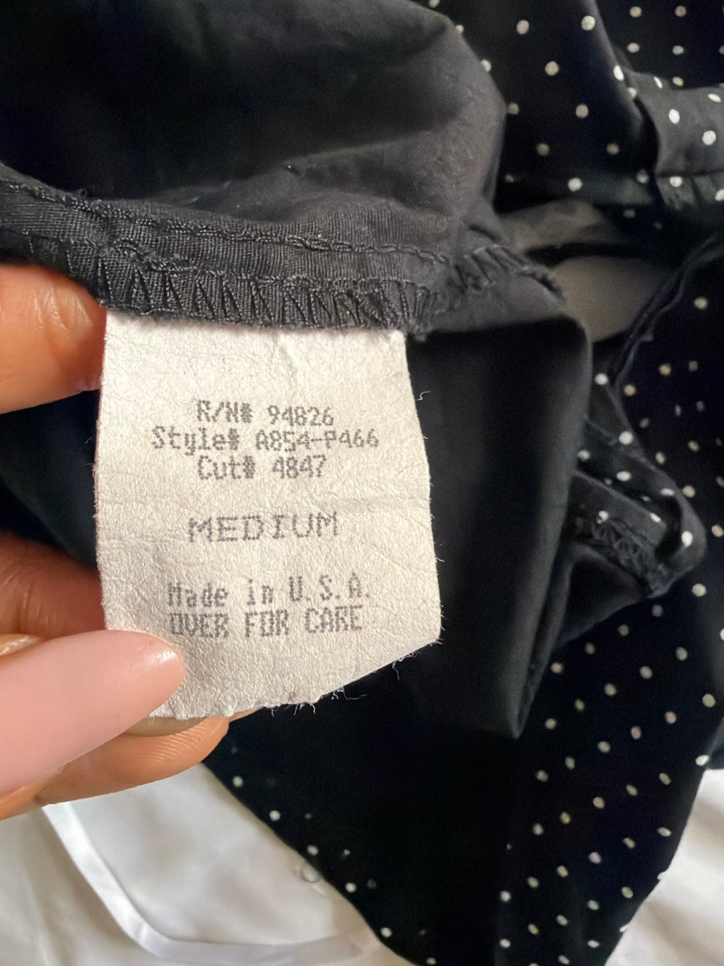 Vintage 1990s Black Polka Dot Cotton Cami with White Lace Up Detail