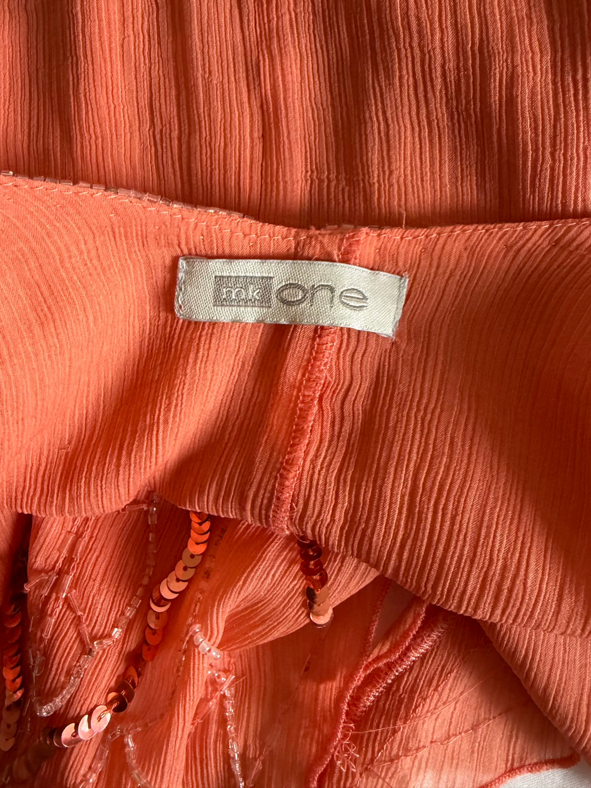 Vintage Y2K Coral Handkerchief Hem Sequin and Beaded Cami